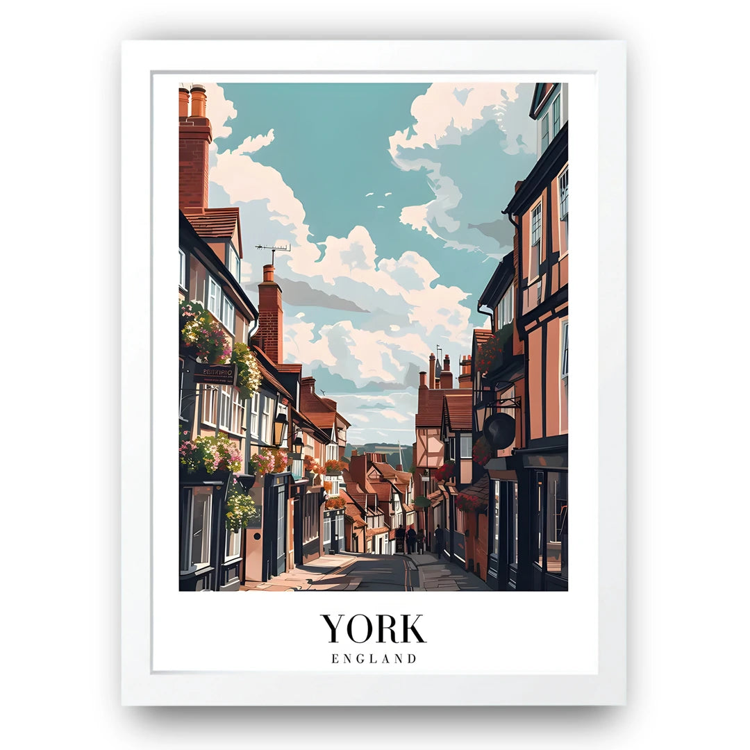 York travel poster in white frame
