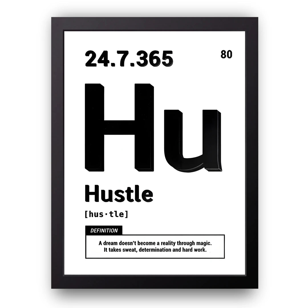 Hustle Element quote poster in black frame