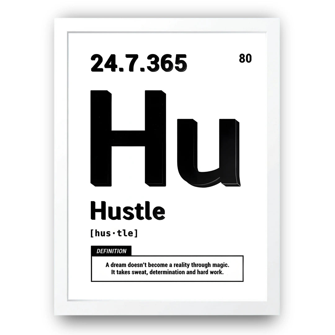 Hustle Element quote poster in white frame