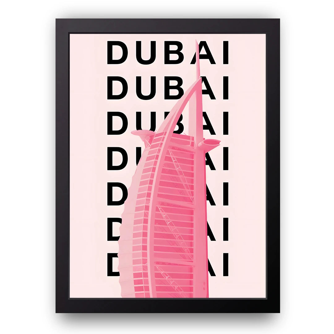 Dubai Type travel poster in black frame