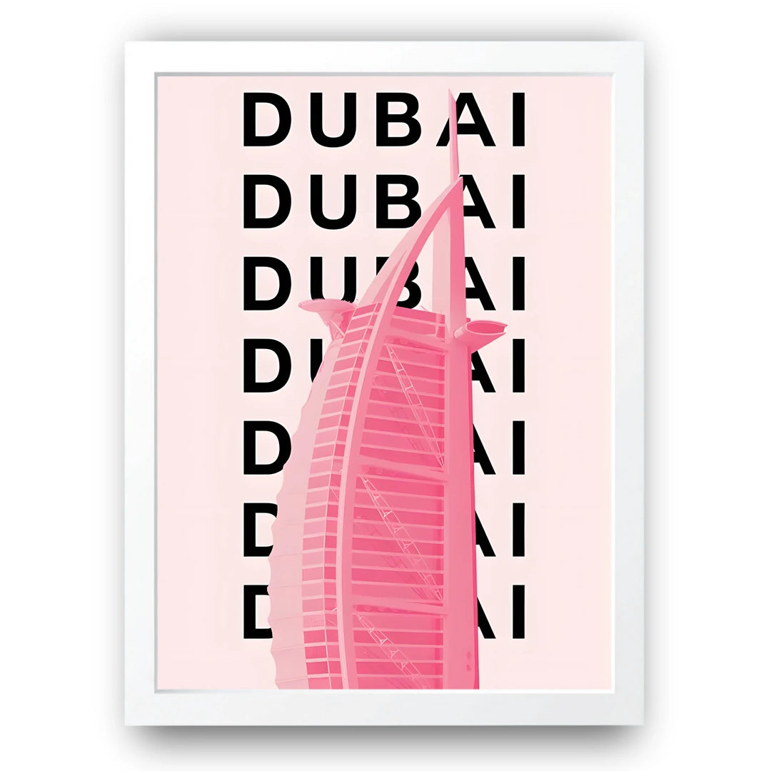 Dubai Type travel poster in white frame