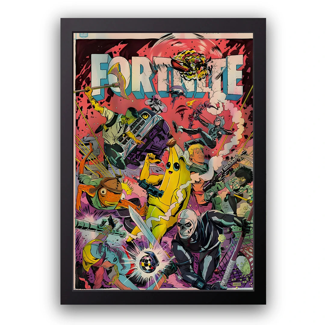 Battle Royale Chaos art poster in black frame