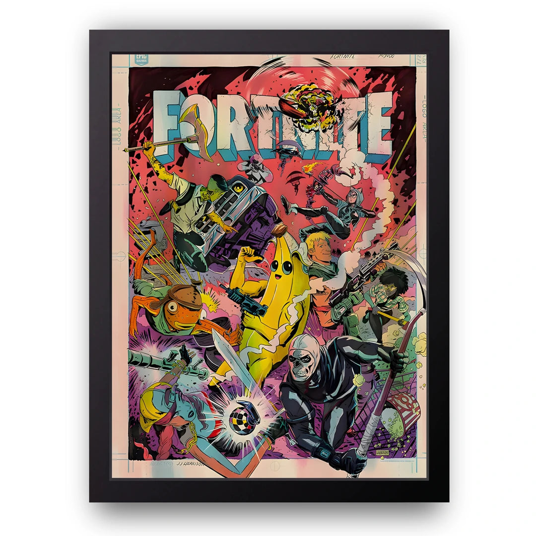 Battle Royale Chaos art poster in black frame