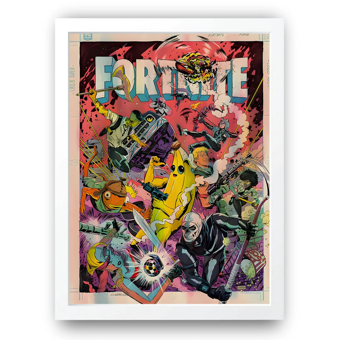Battle Royale Chaos art poster in white frame