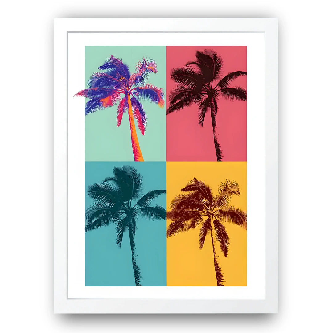 Pop Palms art poster in white frame
