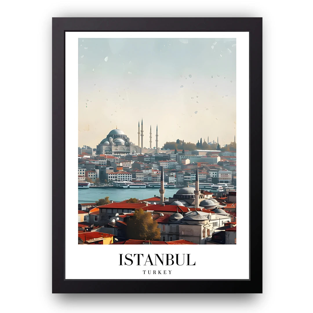 Istanbul travel poster in black frame