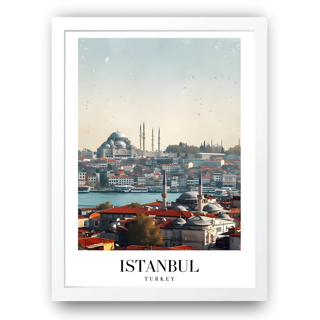Istanbul travel poster in white frame