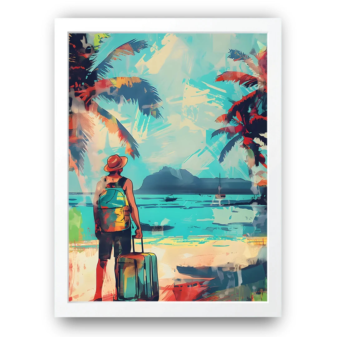 Beach Route travel poster in white frame