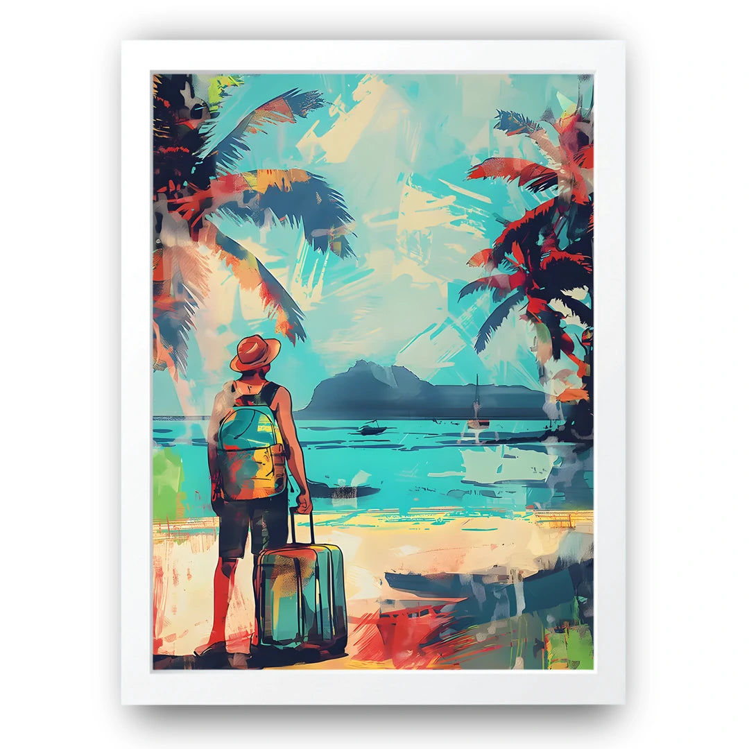 Beach Route travel poster in white frame