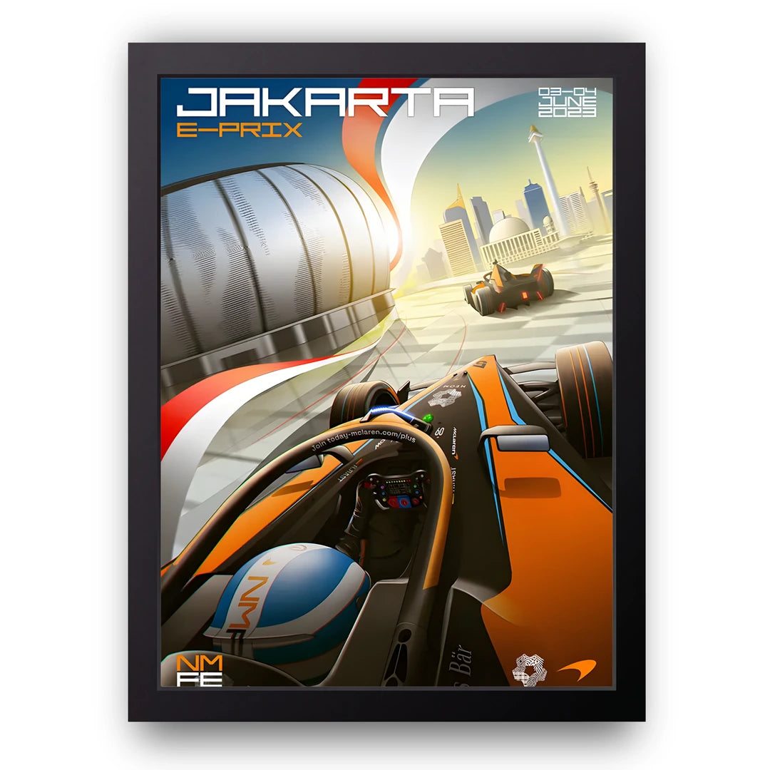 Jakarta E-Prix sport poster in black frame
