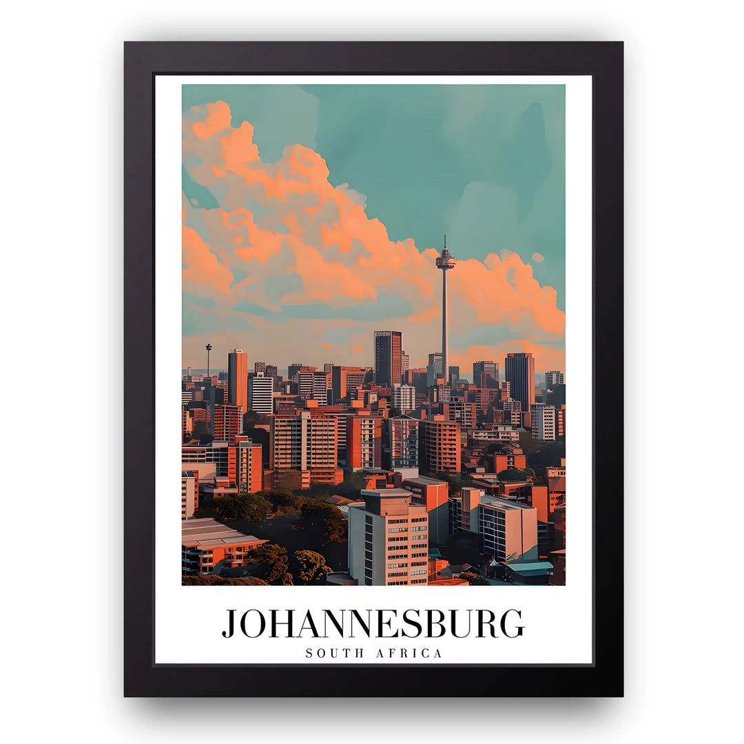 Johannesburg travel poster in black frame
