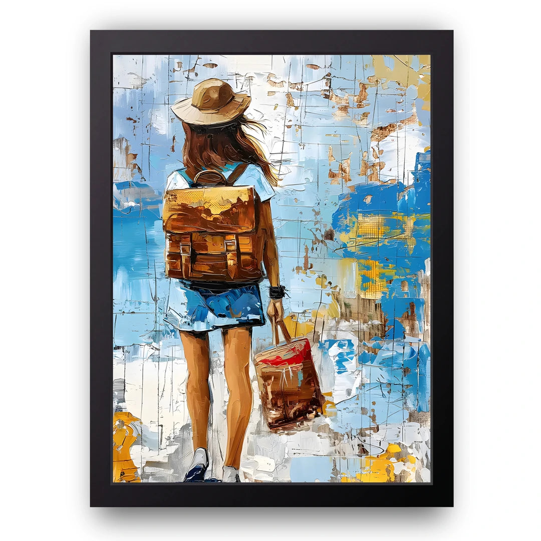 Backpack Girl art poster in black frame