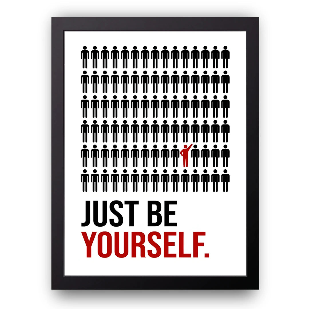 Just Be Yourself quote poster in black frame