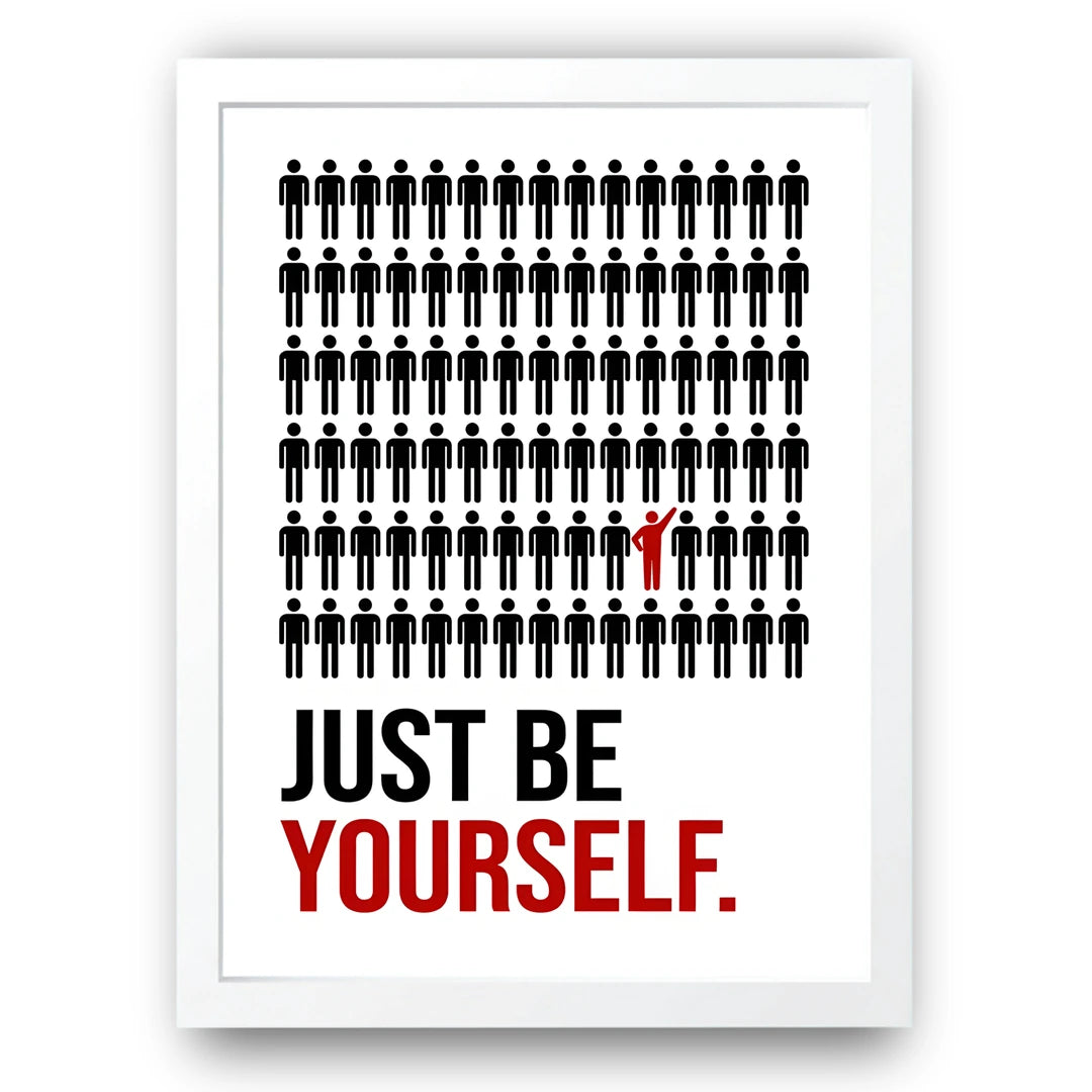 Just Be Yourself quote poster in white frame