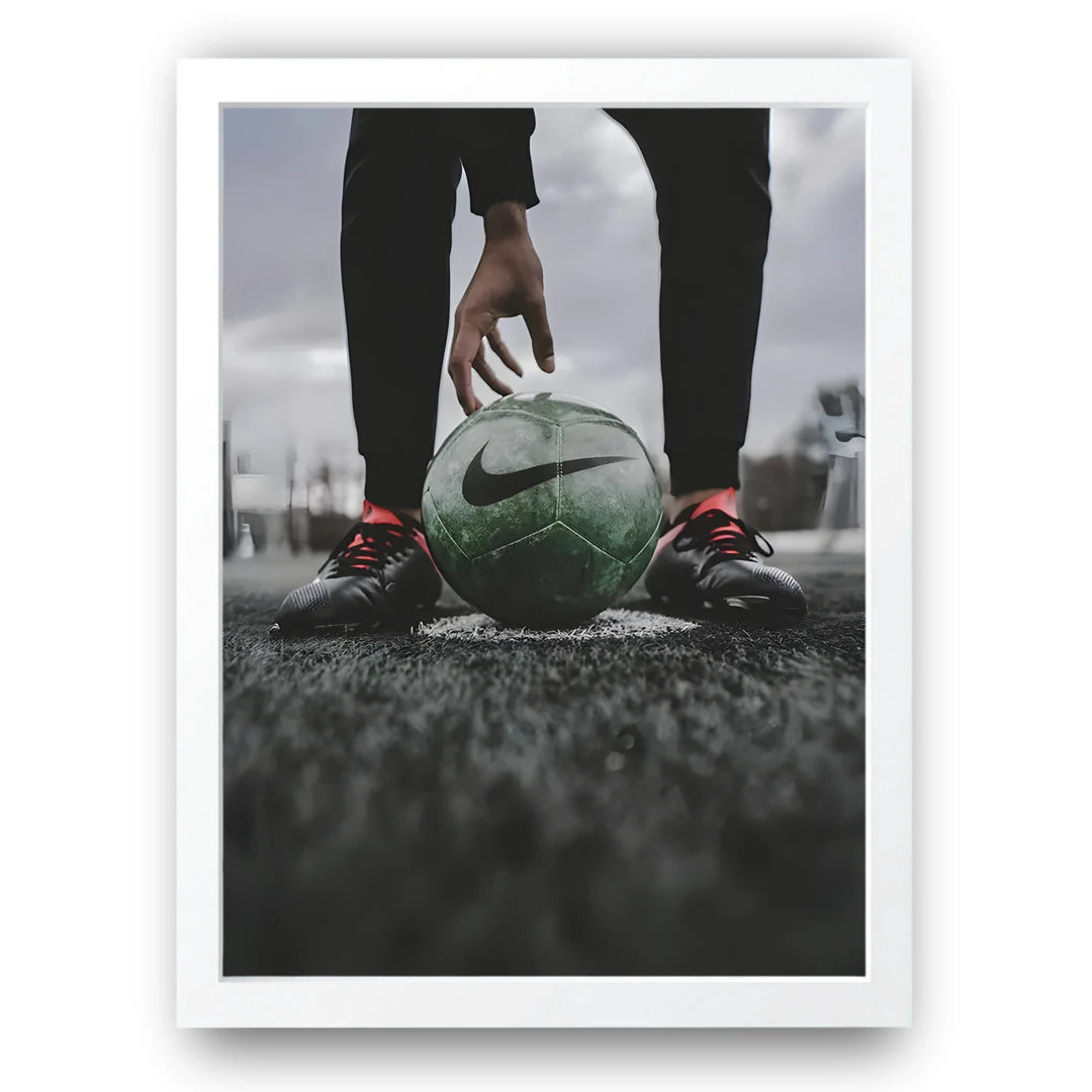 Kick Off sport poster in white frame