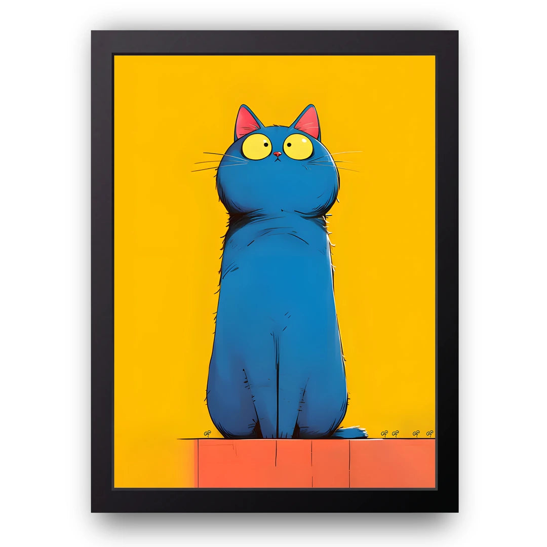 Blue Cat animal poster in black frame