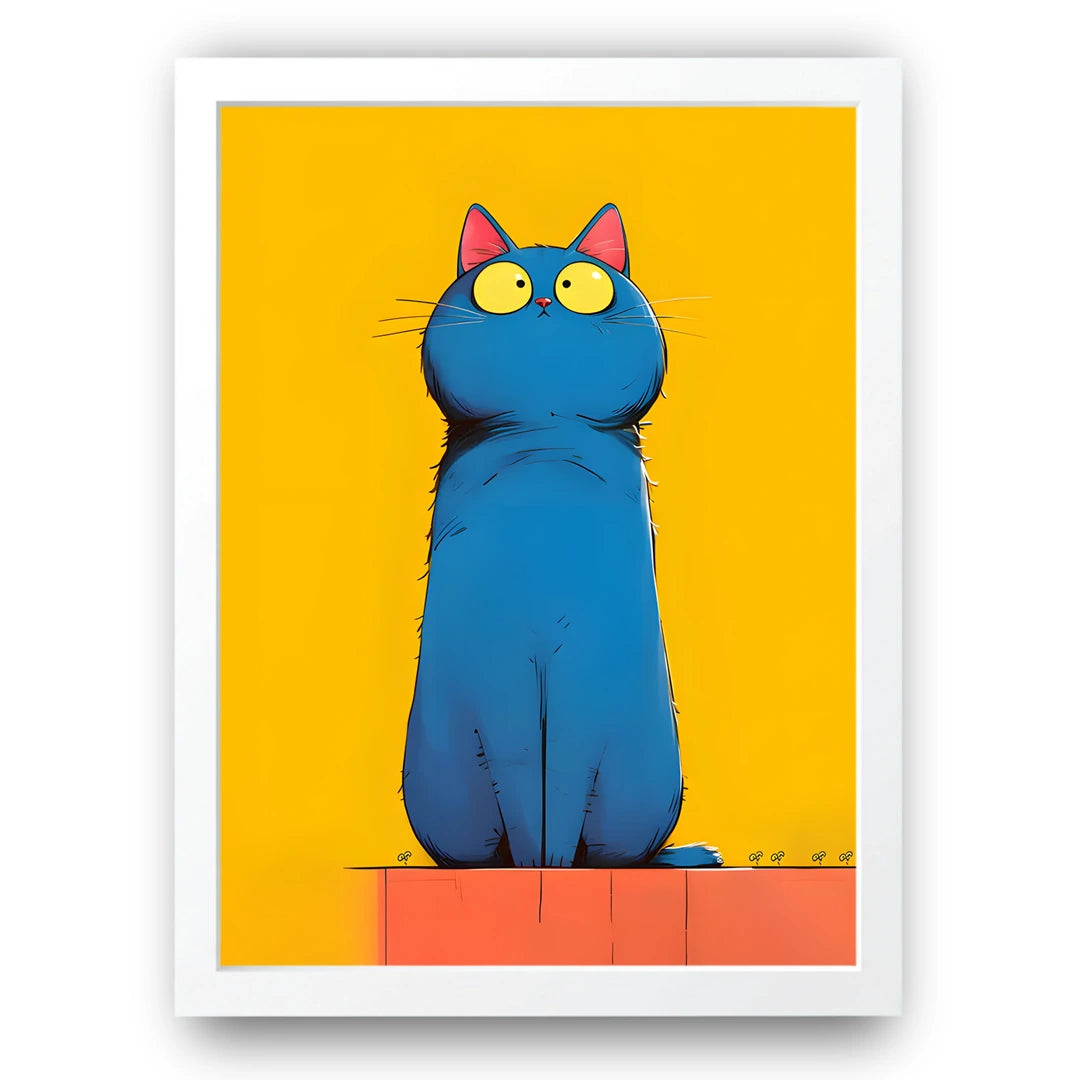Blue Cat animal poster in white frame
