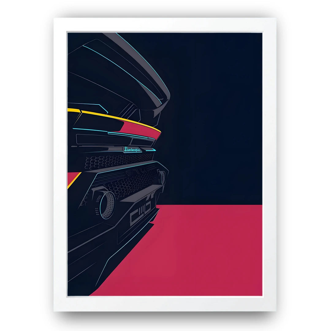 Countach Lines car poster in white frame