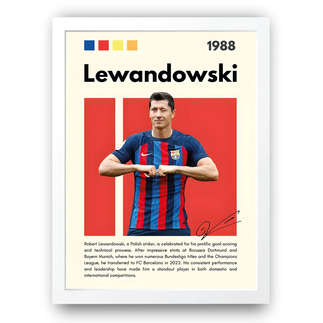 Lewandowski football legend poster in white frame