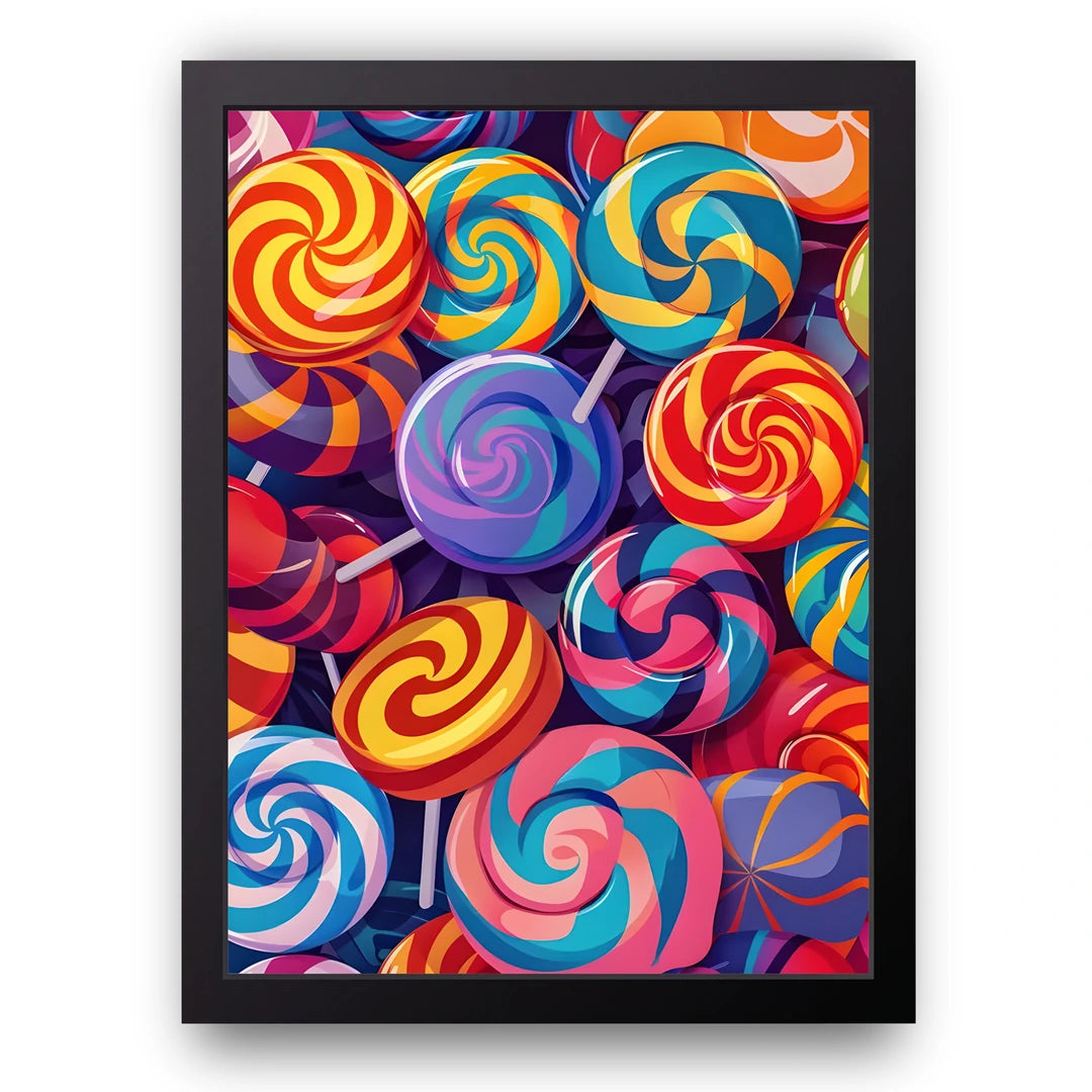 Lollipops art poster in black frame