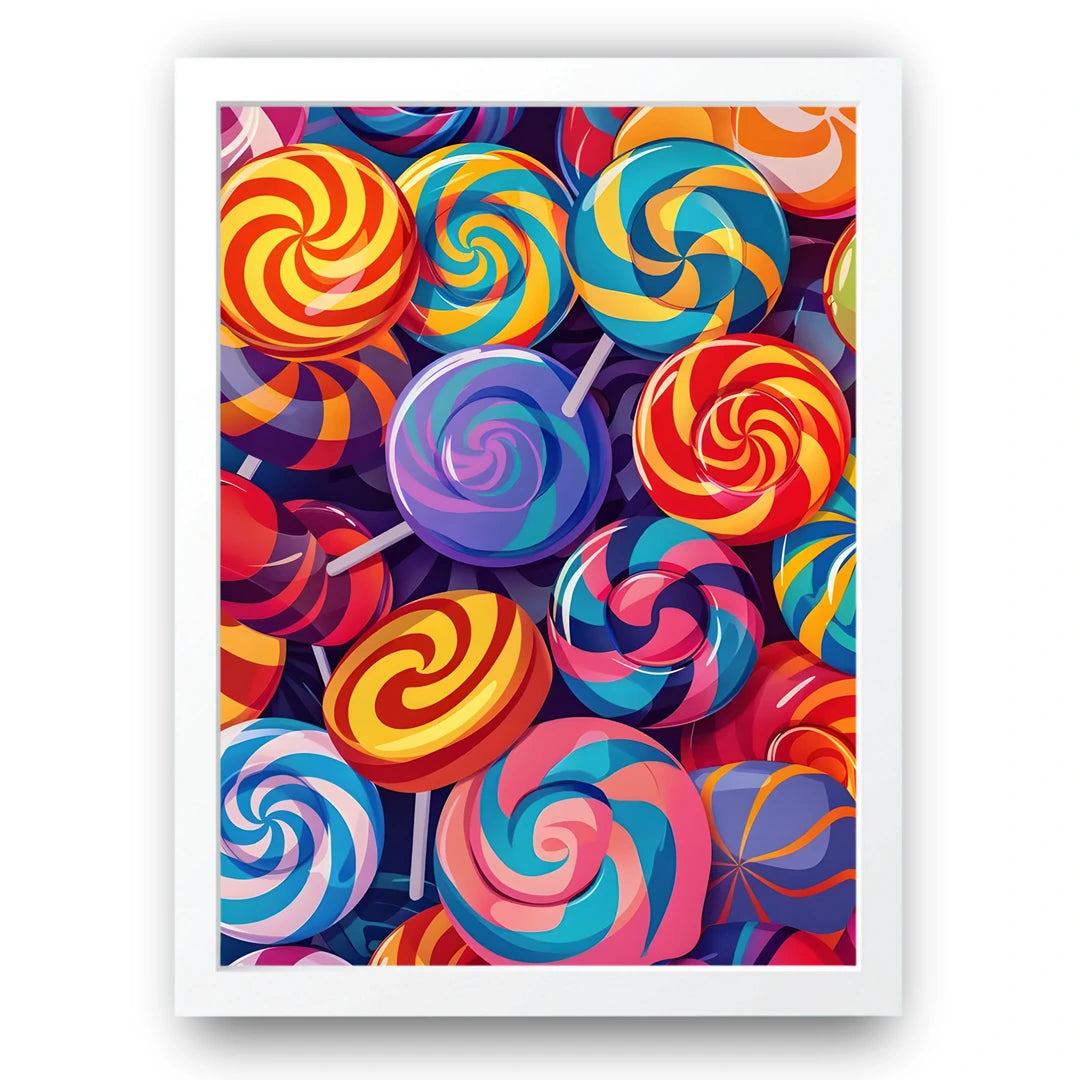 Lollipops art poster in white frame