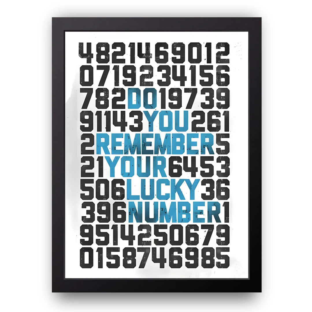 Lucky Number quote poster in black frame