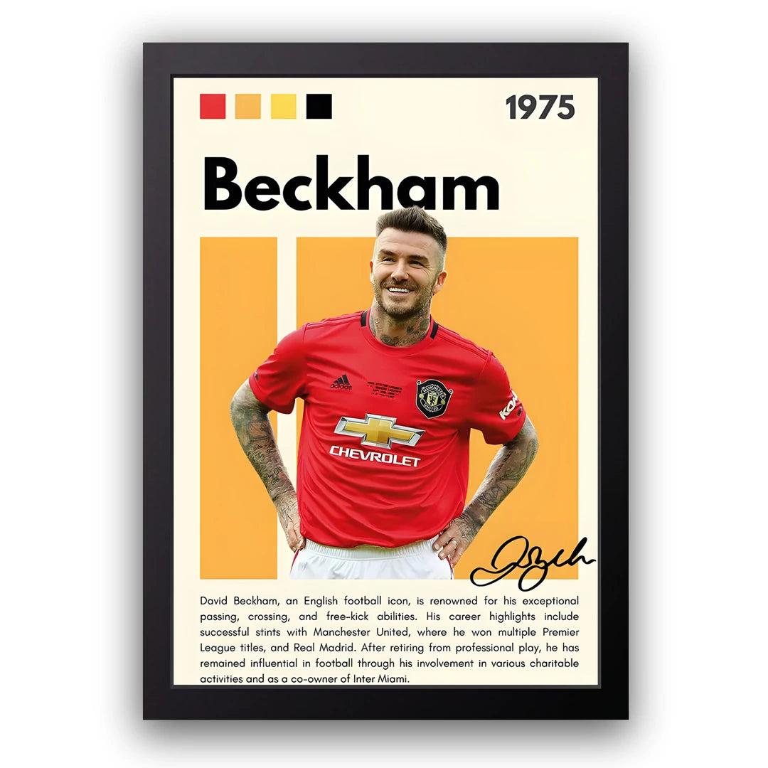 Beckham football poster in black frame