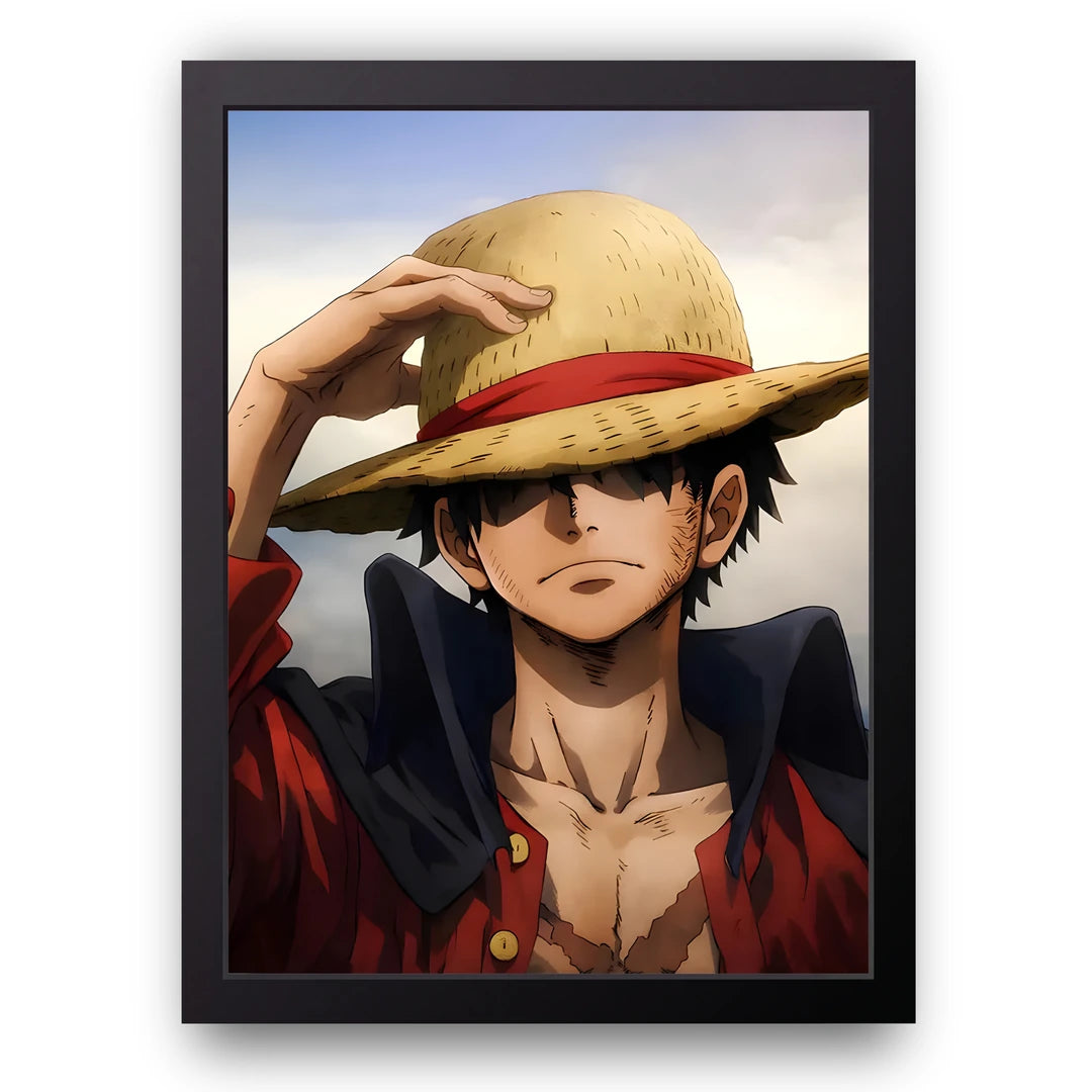 Straw Hat anime poster in black frame