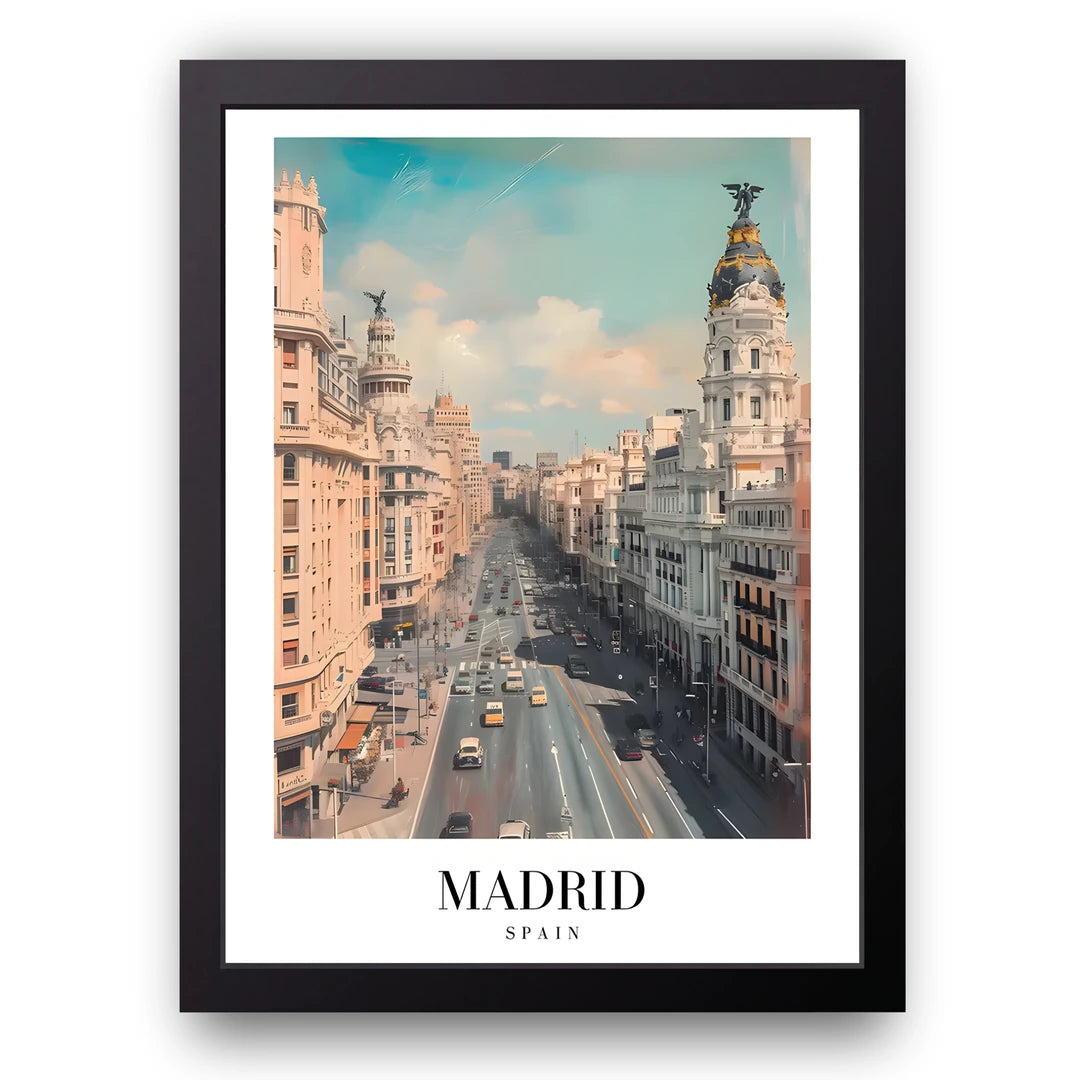 Madrid Gran Via travel poster in black frame