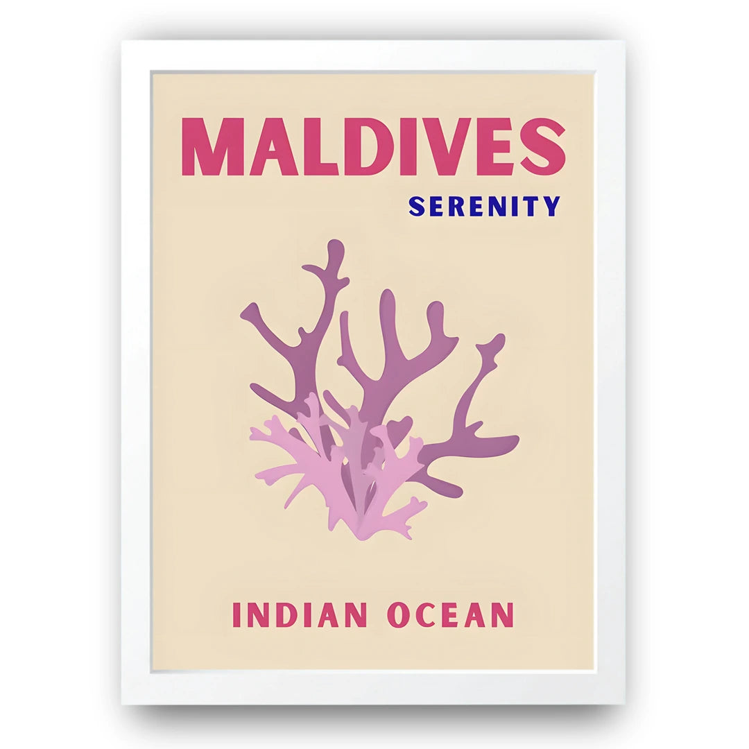 Maldives Serenity travel poster in white frame