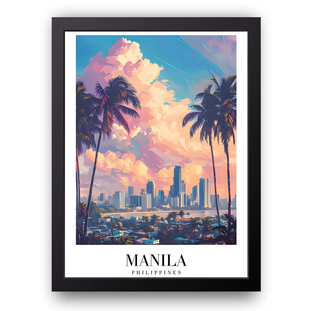 Manila travel poster in black frame