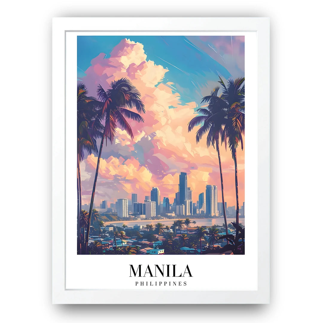Manila travel poster in white frame