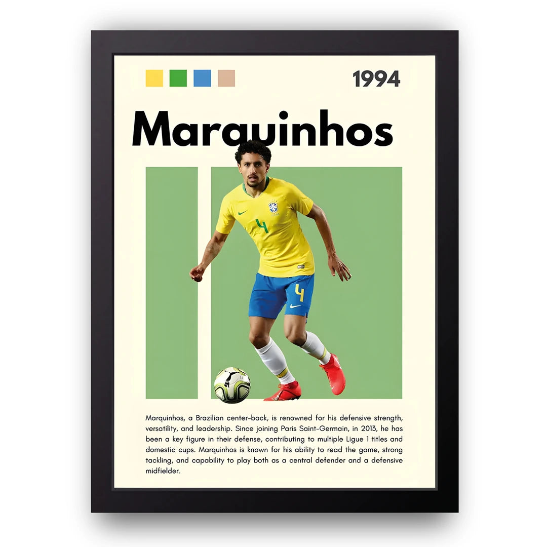 Marquinhos football legend poster in black frame