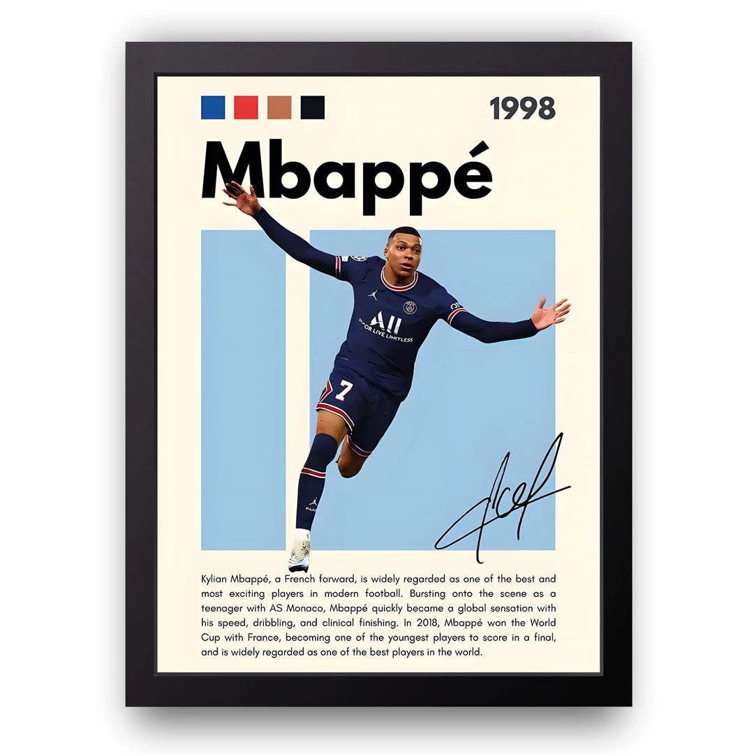 Mbappe football legend poster in black frame
