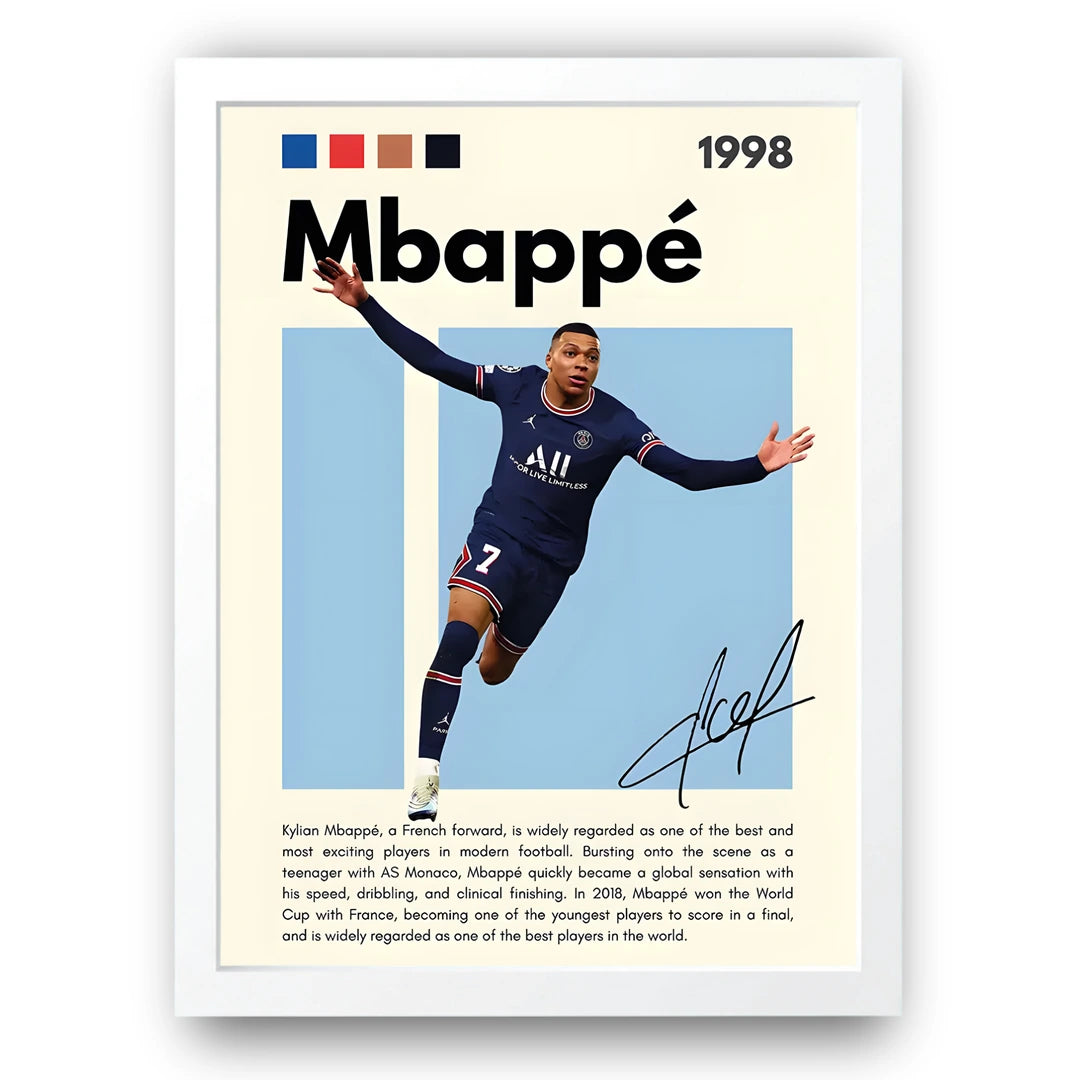 Mbappe football legend poster in white frame