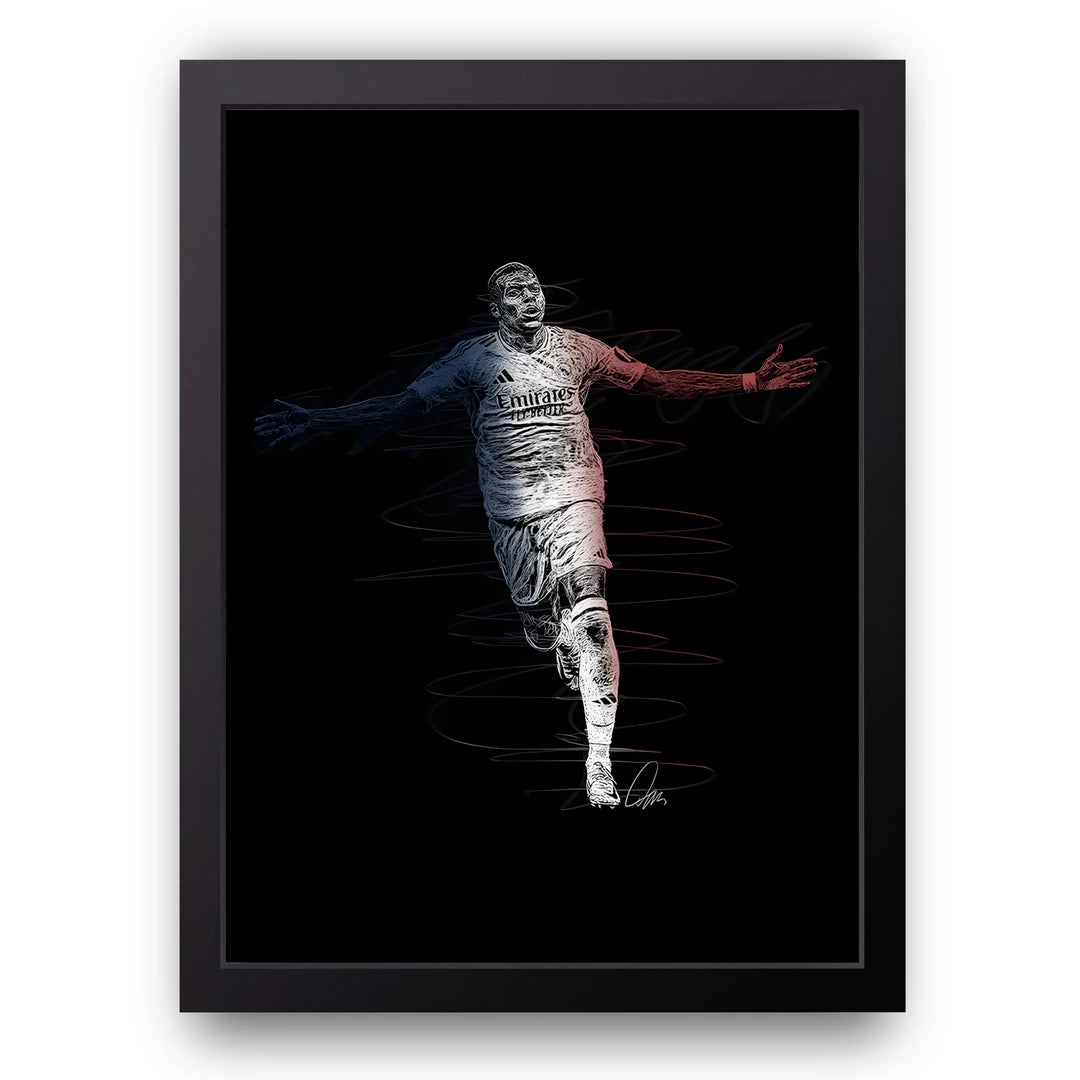 Madrid White Scribble football legend poster in black frame