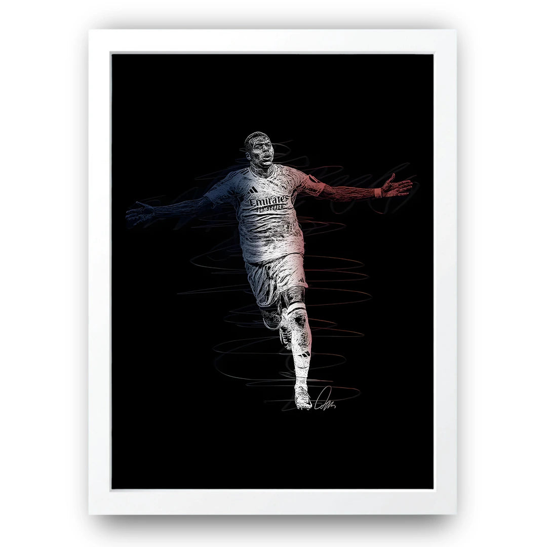 Madrid White Scribble football legend poster in white frame