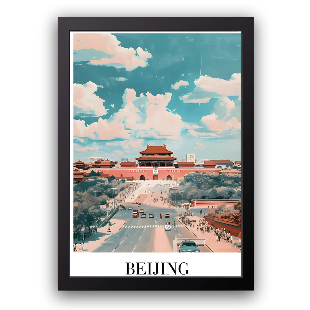 Beijing travel poster in black frame