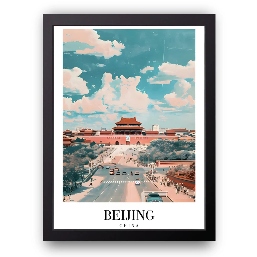 Beijing travel poster in black frame