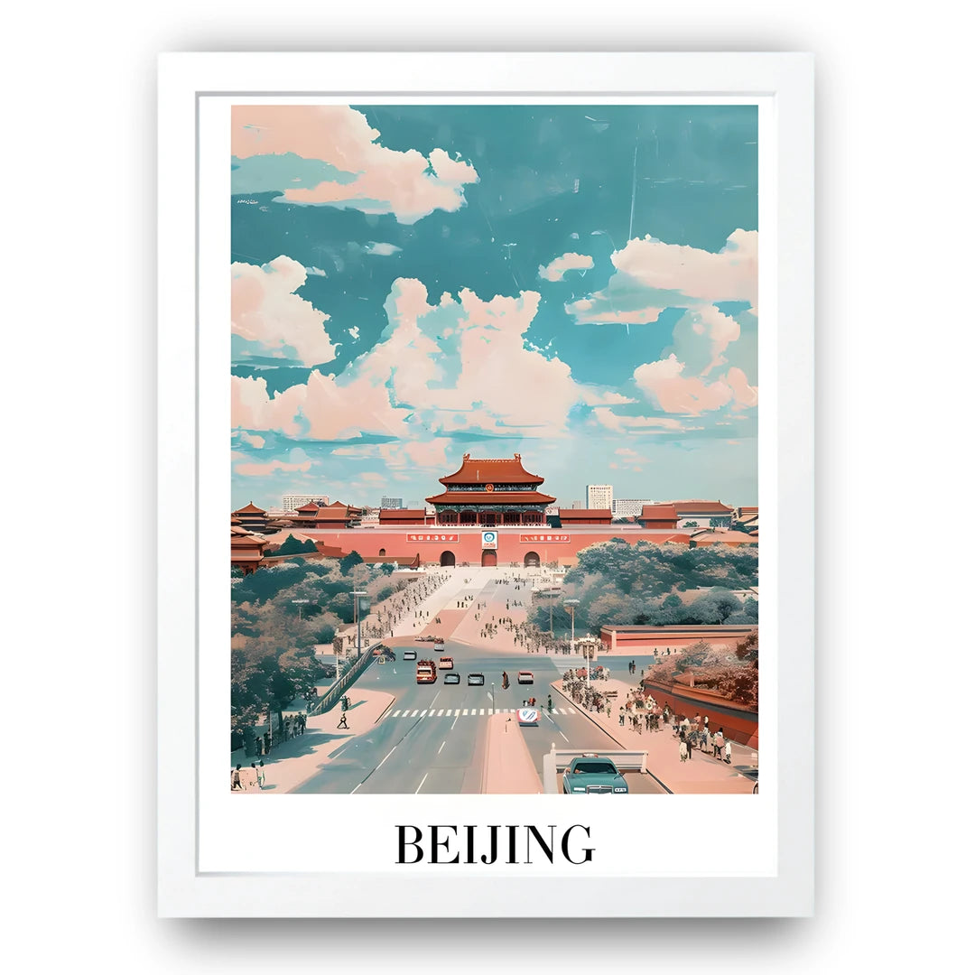 Beijing travel poster in white frame