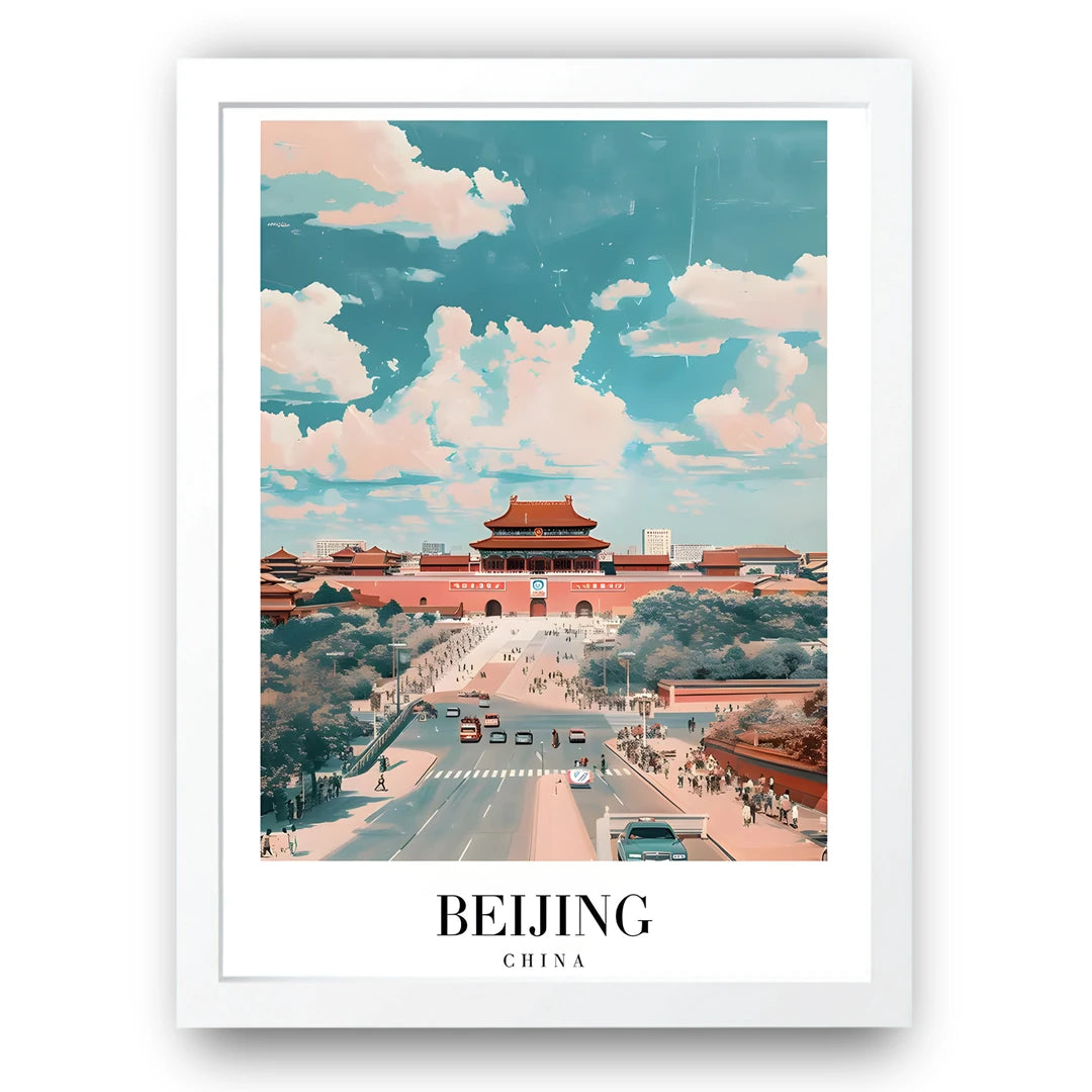 Beijing travel poster in white frame