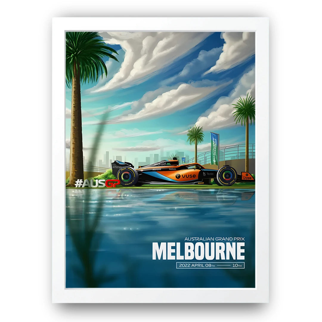 Australian Grand Prix sport poster in white frame