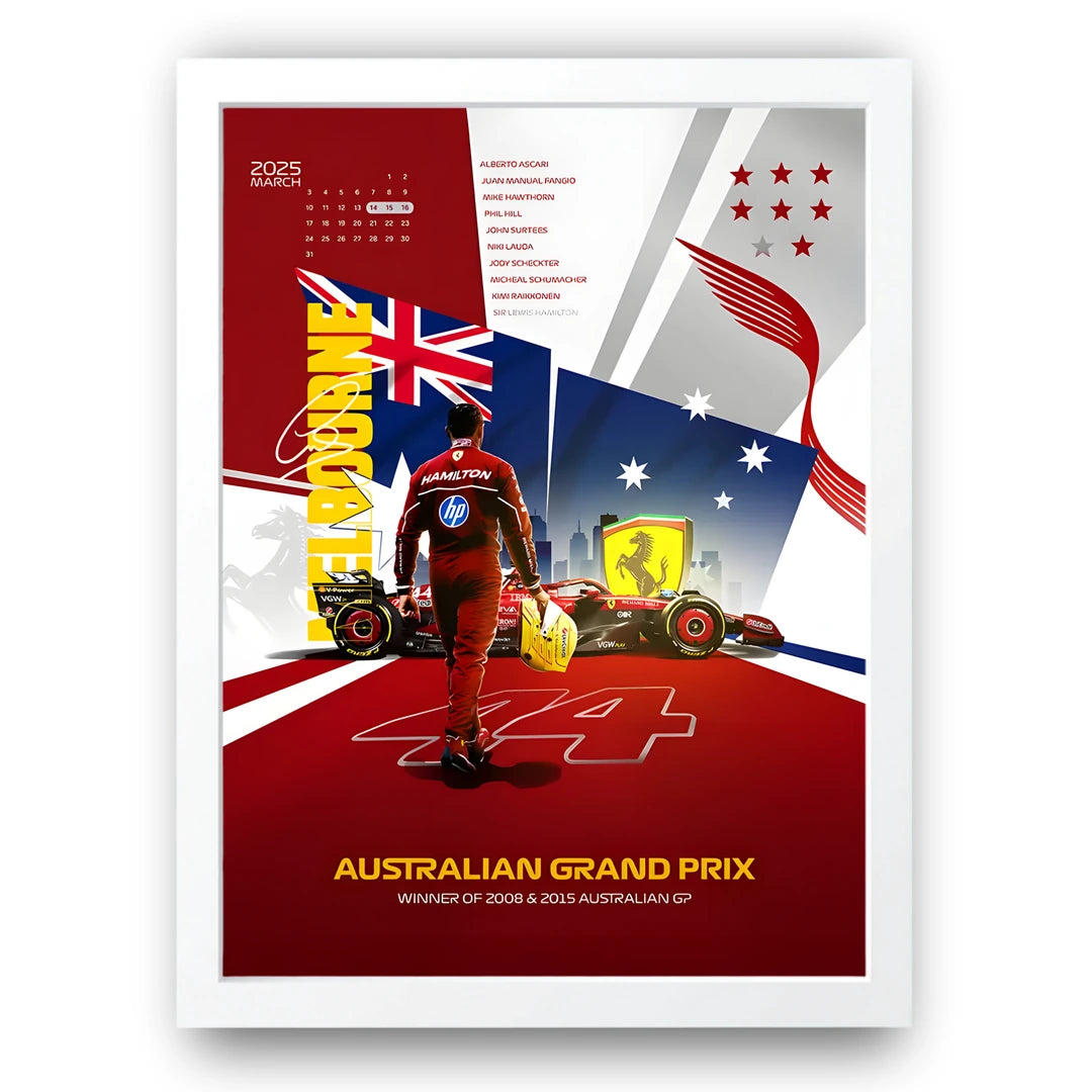 Melbourne Grand Prix sport poster in white frame