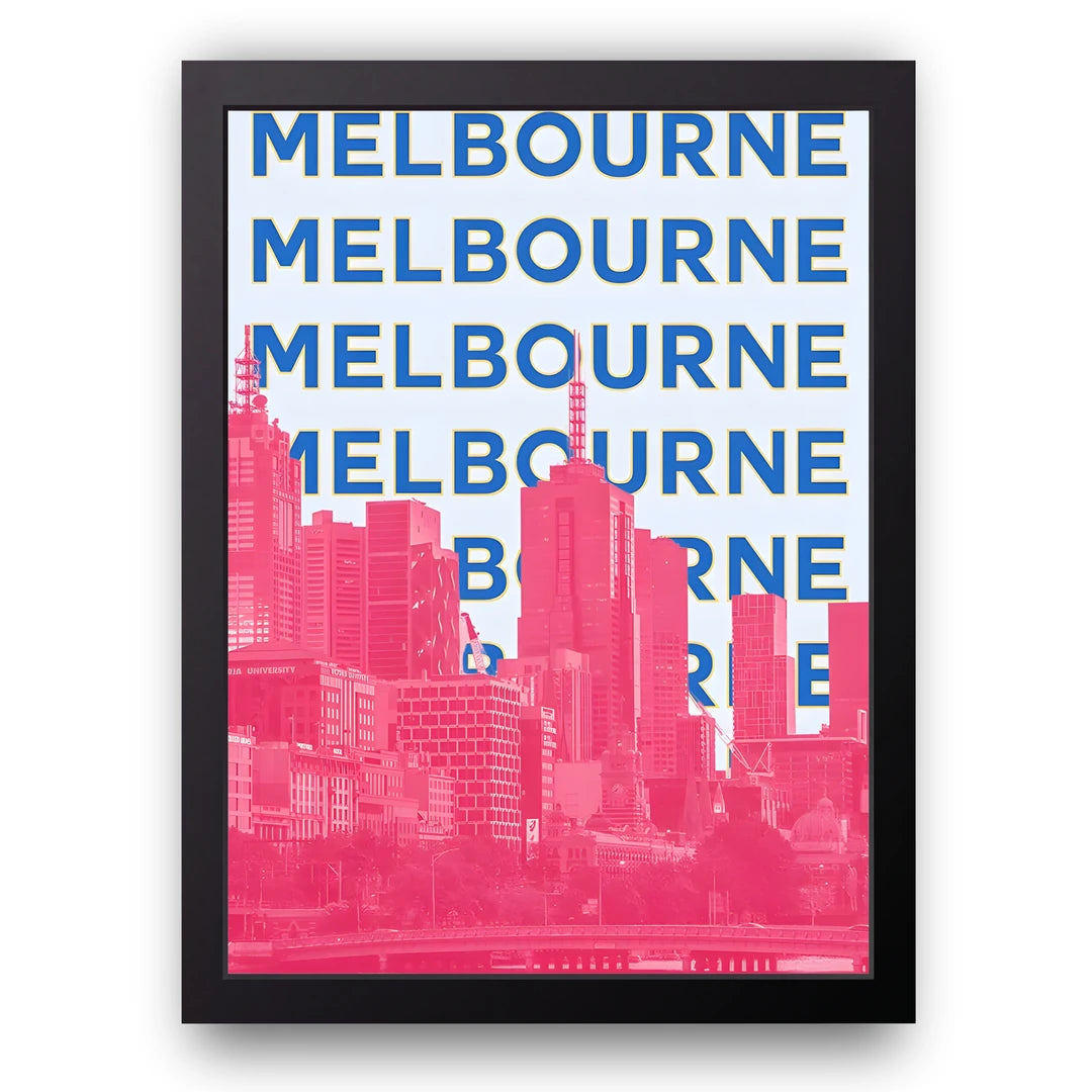 Melbourne Type travel poster in black frame