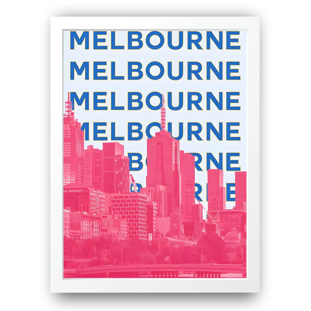 Melbourne Type travel poster in white frame