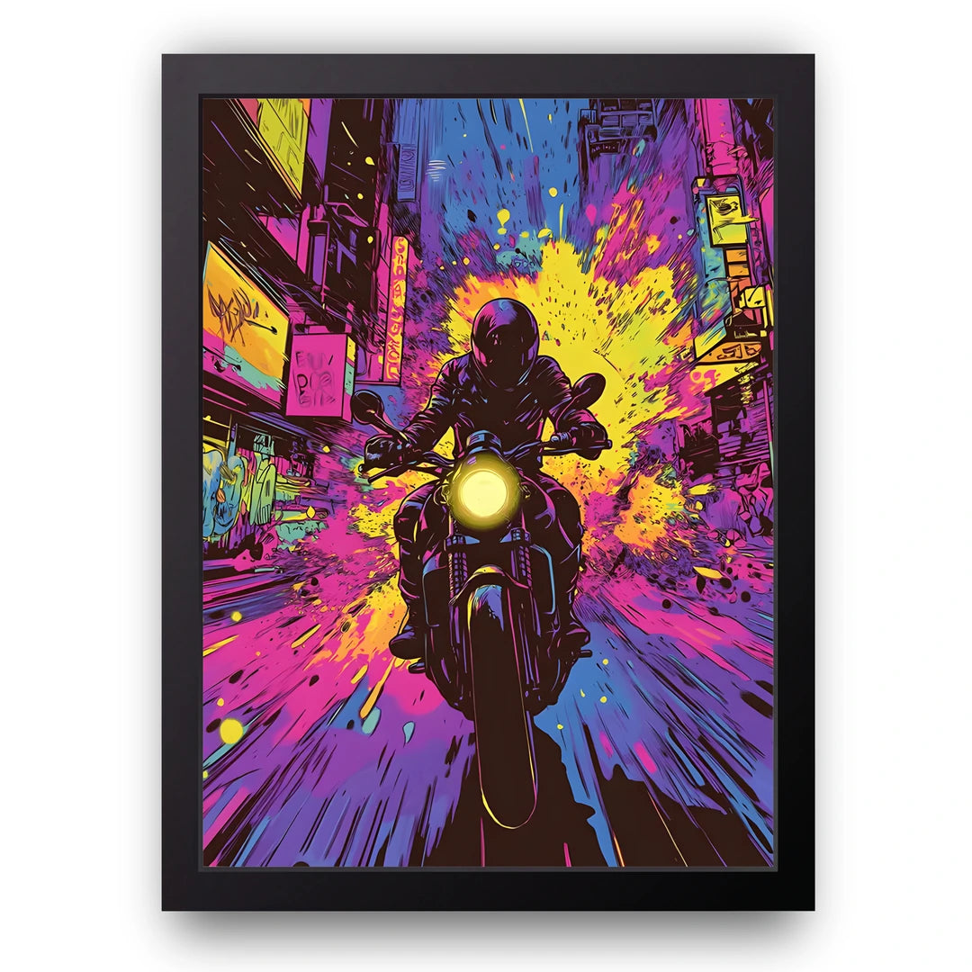 Pop Biker art poster in black frame
