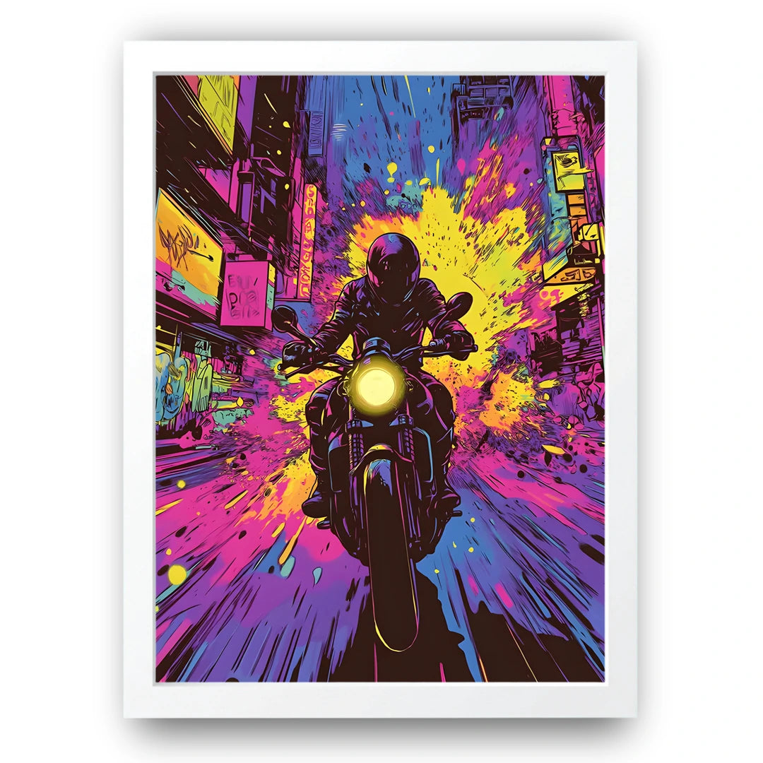 Pop Biker art poster in white frame