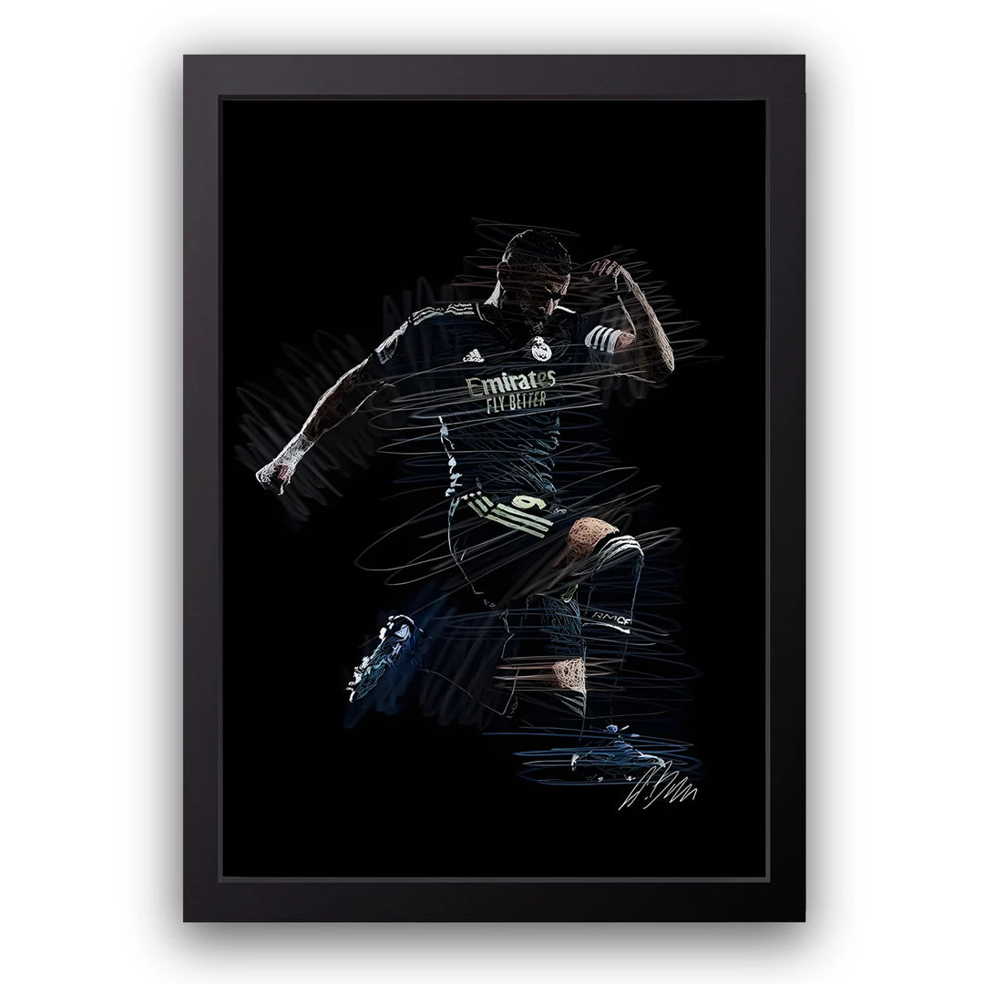 Benzema football poster in black frame