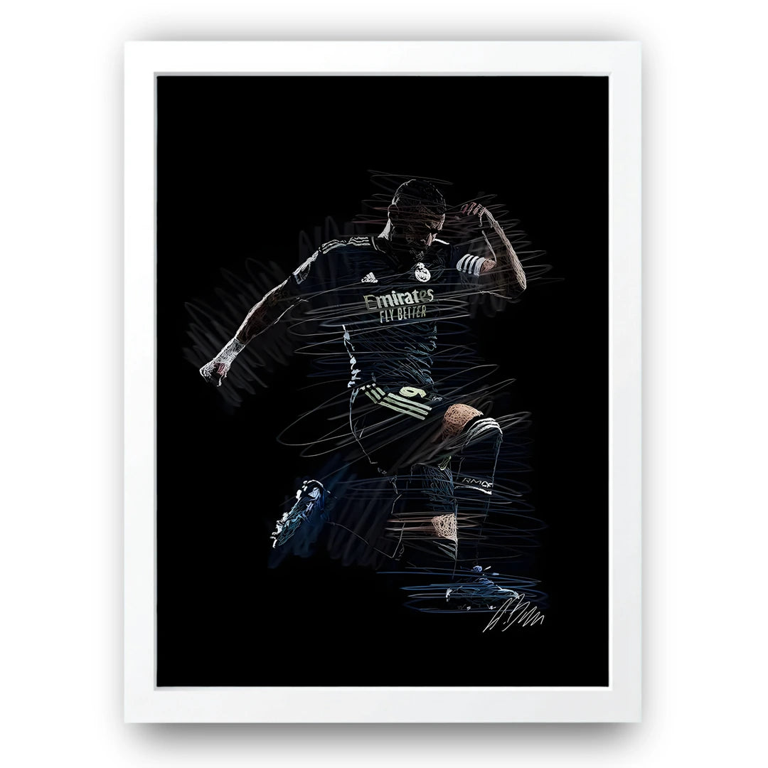 Benzema football poster in white frame