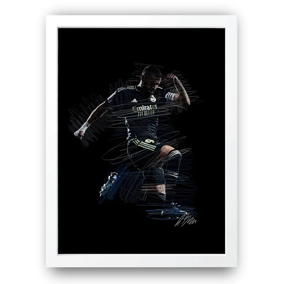 Benzema football poster in white frame